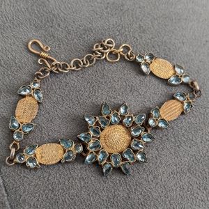 Antiqued rose cut blue topaz Indian lotus bracelet